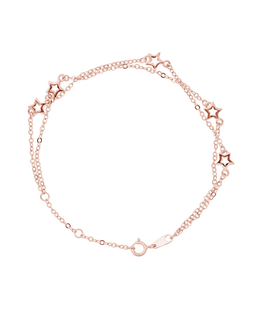 Bracelet Star Shaped - Chaîne Double en Chain Mesh Convict - Silver Sterling 925/1000 Pink Gold Plated -adjustable from 14 to 18 cm -Our jewelry is made in France and will be delivered in a gift box accompanied by a Certificate of Authenticity and International Warranty