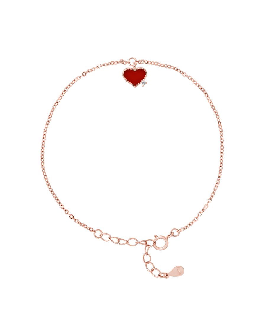 Bracelet Heart Shaped Red with un Zirconium Oxides - Convict Chain Mesh with Lobster clasp - Silver Sterling 925/1000 Pink Gold Plated -adjustable from 14 to 18 cm -Our jewelry is made in France and will be delivered in a gift box accompanied by a Certificate of Authenticity and International Warranty