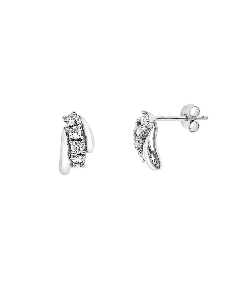 925 Sterling Silver Earrings Rhodium Plated & Oxides Zyrconium motifs set palmettes - Our jewellery is made in France and will be delivered in a gift box accompanied by a Certificate of Authenticity and International Warranty