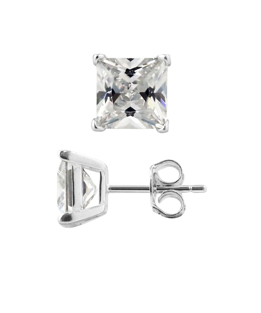 Square Zyrconium Oxide Earrings - 7mm x 7mm - Set with 4 Claws - 925 Sterling Silver Stretch System Rhodium Plated - Our jewellery is made in France and will be delivered in a gift box accompanied by a Certificate of Authenticity and International Warranty