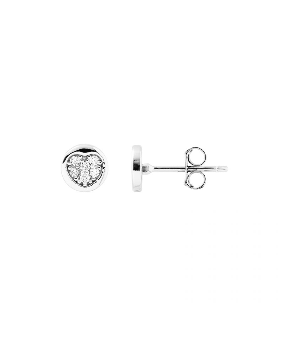 Pierced Earrings - Round Crimped Patterns White Zyrconium Oxides - Diameter 6mm - 925 Sterling Silver Rhodium Plated - Strollers System - Our jewellery is made in France and will be delivered in a gift box accompanied by a Certificate of Authenticity and International Warranty
