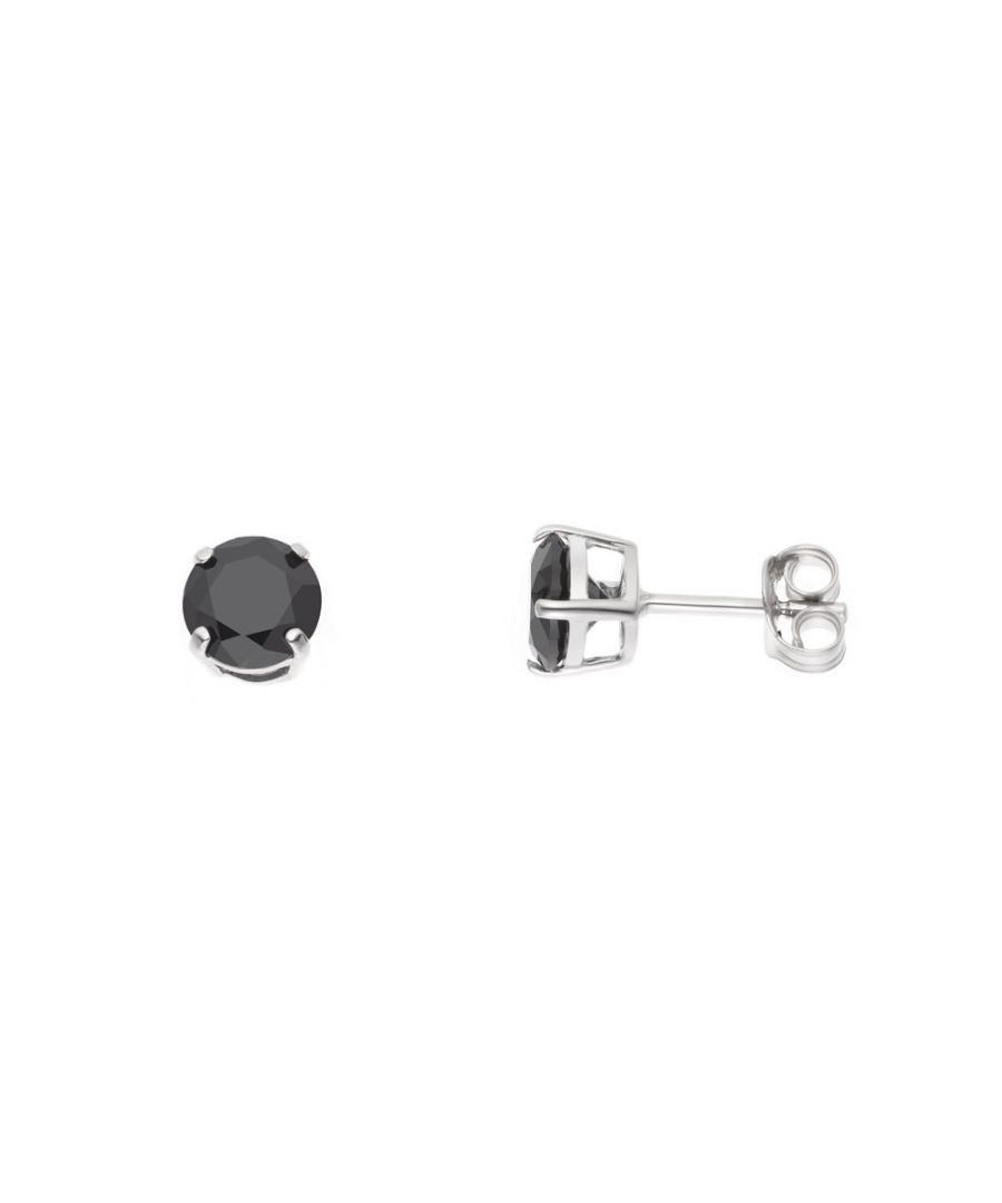Earrings - 4 Claws - 925 Sterling Silver Rhodium Plated & Round Solitaires Zyrconium Oxides BLACK 6 mm - strollers system - Our jewellery is made in France and will be delivered in a gift box accompanied by a Certificate of Authenticity and International Warranty