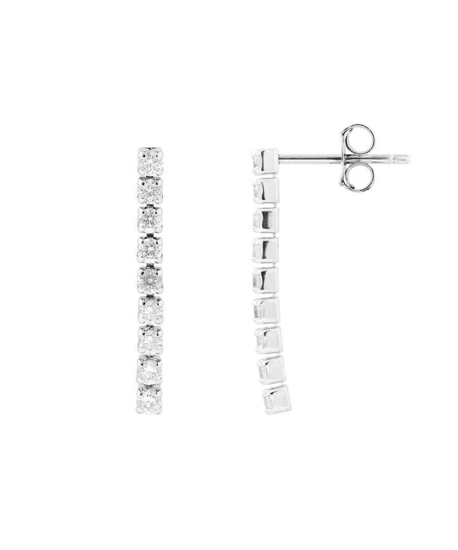 Hanging Earrings - Diamond Riveted Crystals Pattern Zyrconium Oxides White - Height 20mm - 925 Sterling Silver Rhodium Plated - Strollers System - Our jewellery is made in France and will be delivered in a gift box accompanied by a Certificate of Authenticity and International Warranty
