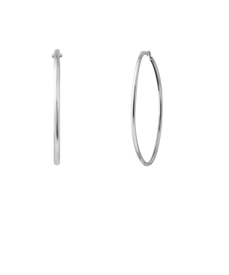 Diamond Hoop Earrings - Tube Diameter 2 mm - Hoop Diameter 6.5 cm - 925 Sterling Silver Rhodium Plated - Our jewellery is made in France and will be delivered in a gift box accompanied by a Certificate of Authenticity and International Warranty
