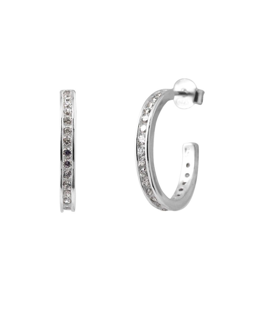 Earrings Half Creoles Entirely set Zyrconium Oxides - Serti Rail - Diameter Hoops 2 mm - Width Hoops 2 mm - Silver 925Rhodium Plated - strollers system - Our jewellery is made in France and will be delivered in a gift box accompanied by a Certificate of Authenticity and International Warranty