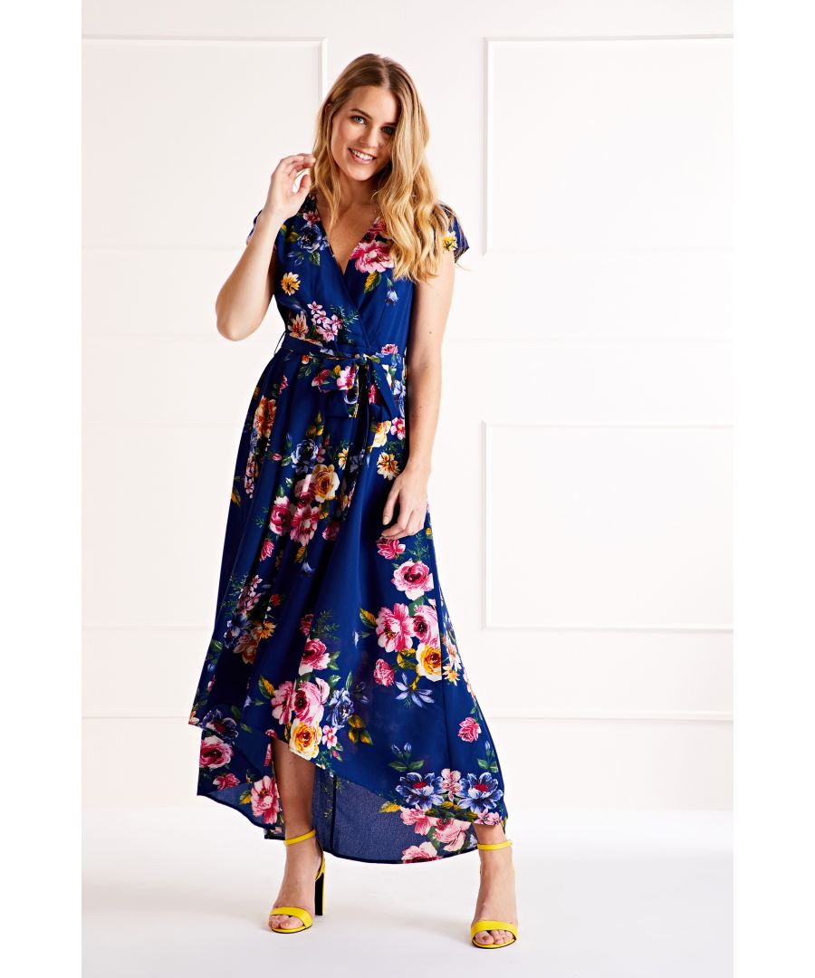 Navy Front Wrap Floral Dress