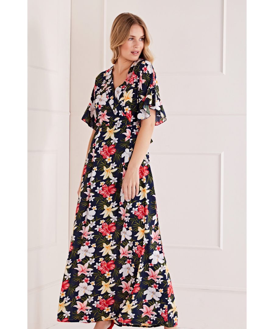 In a flowing full-length design, this Mela Floral Frangipani Maxi Dress is perfect for the new season. Featuring a flared shape and framed by a wrap bodice, it's printed with bright florals in bold tones. Wear with anything from sandals to heels.  Shell:100% Polyester, Lining:100% Polyester Machine Wash At 30 Length is 145CM