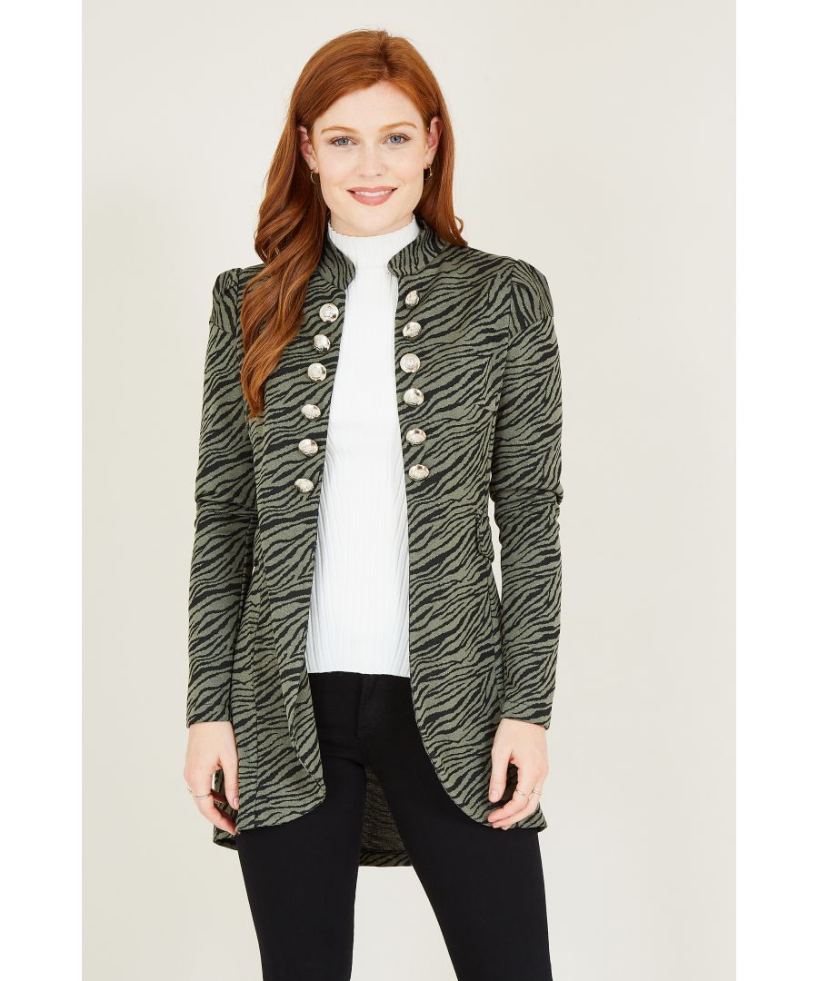 The must-have wardrobe staple, this Mela Animal Military Jacket is refreshed with a stylish print. In the classic shape, buttons run down the front for a utilitarian design, with a collarless neckline to match. Cut from soft and supple fabric, it's perfect for throwing over your outfit when the weather turns. Team with jeans and a roll neck.