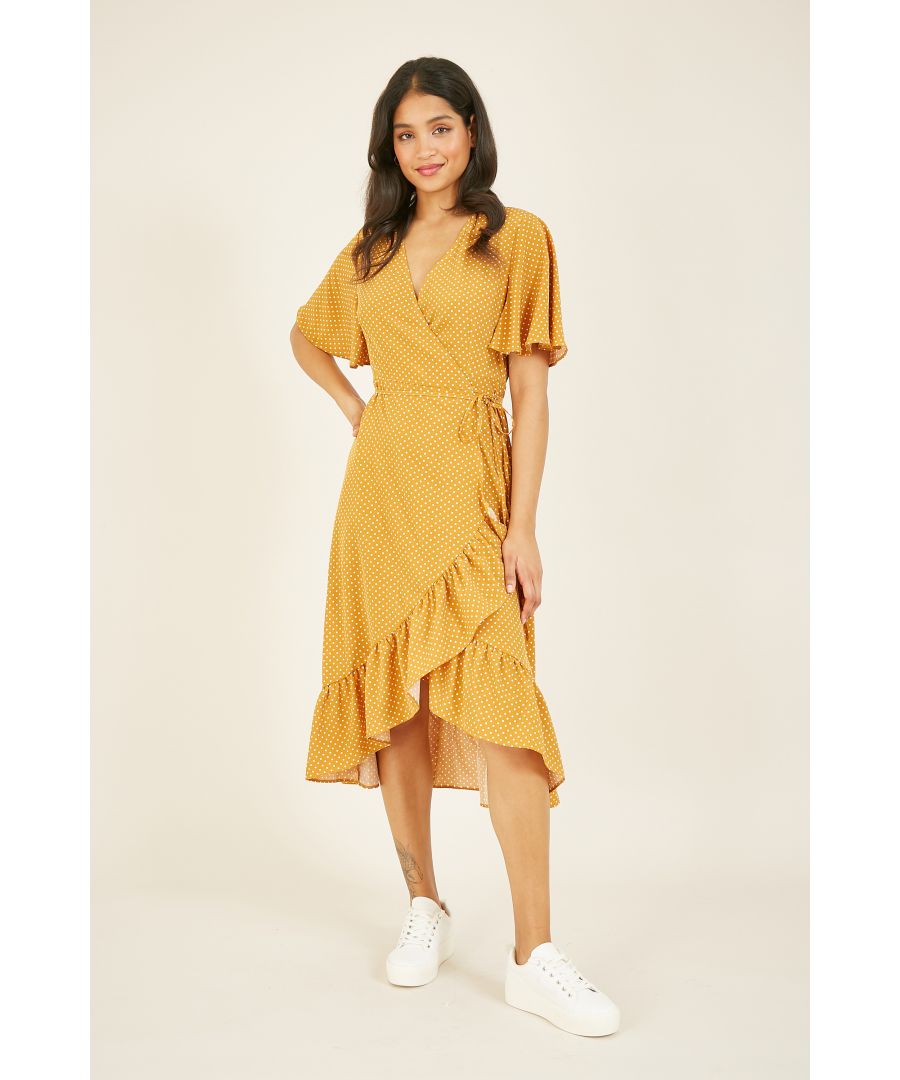 Mela London Womens MELA Spot Printed Midi Wrap Dress - Mustard - Size 12
