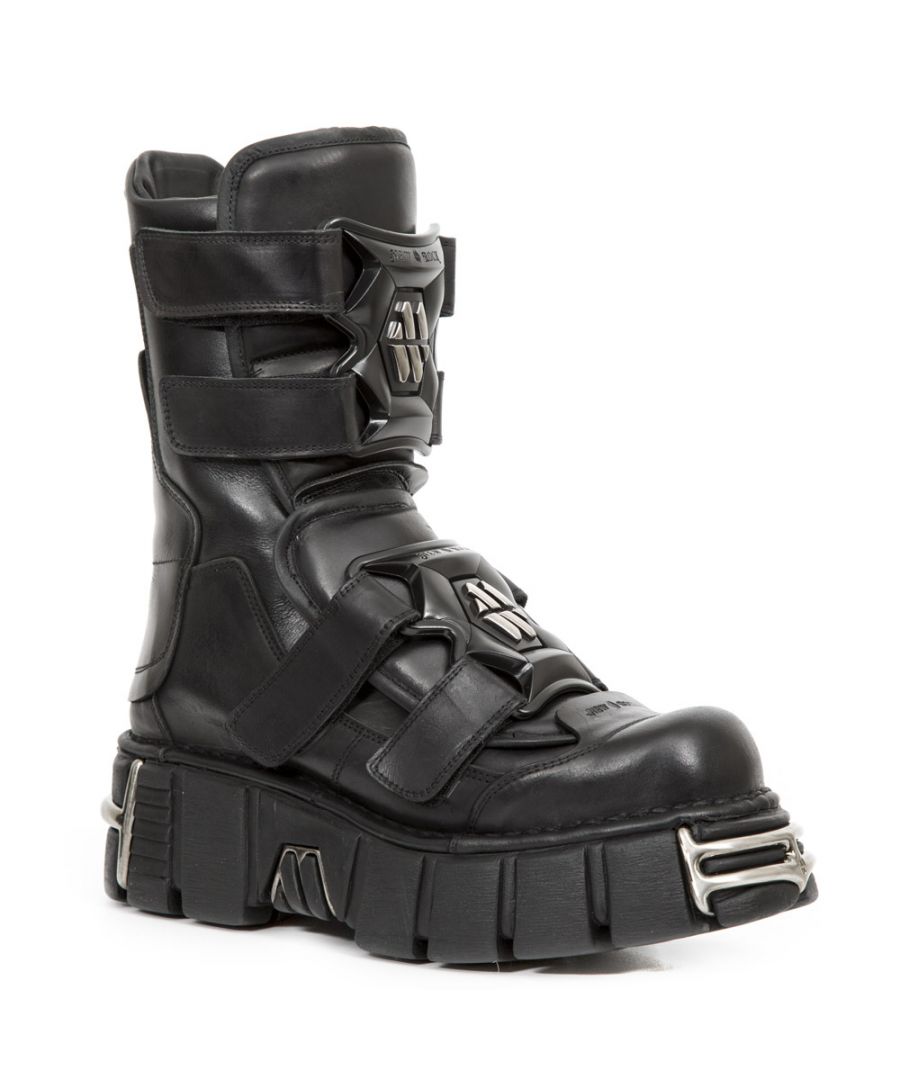 New Rock Unisex Punk Mid Calf Black Leather Boots-M-422-S1 - Size EU 42 - Secret Sales