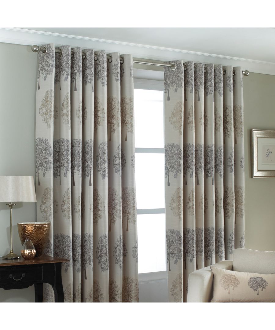 Image for Oakdale Tree Motif Eyelet Curtains in Silver