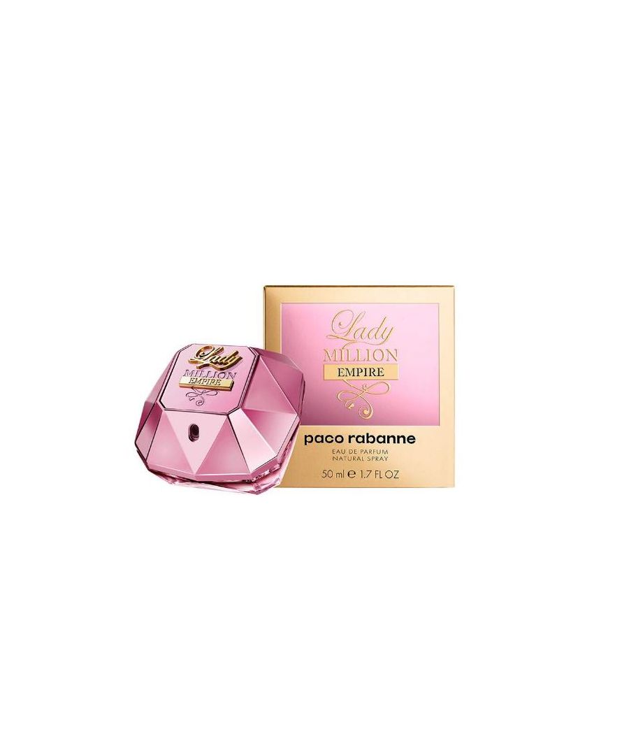 Lady Million Empire by Paco Rabanne, a cheeky floral Eau de Parfum. A heady and radiant magnolia flower with osmanthus and orange blossom followed by a cognac addiction with vanilla and white patchouli, which together forms Lady Million Empire.