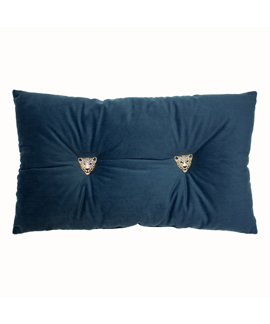 Add instant personality to your space with the luxurious Panther cushion, featuring two bejewelled wild cat buttons on a plush velvet. Made of 100% hard-wearing polyester velvet and pre-filled with hollow fibre polyester to give a soft and comfy feel.