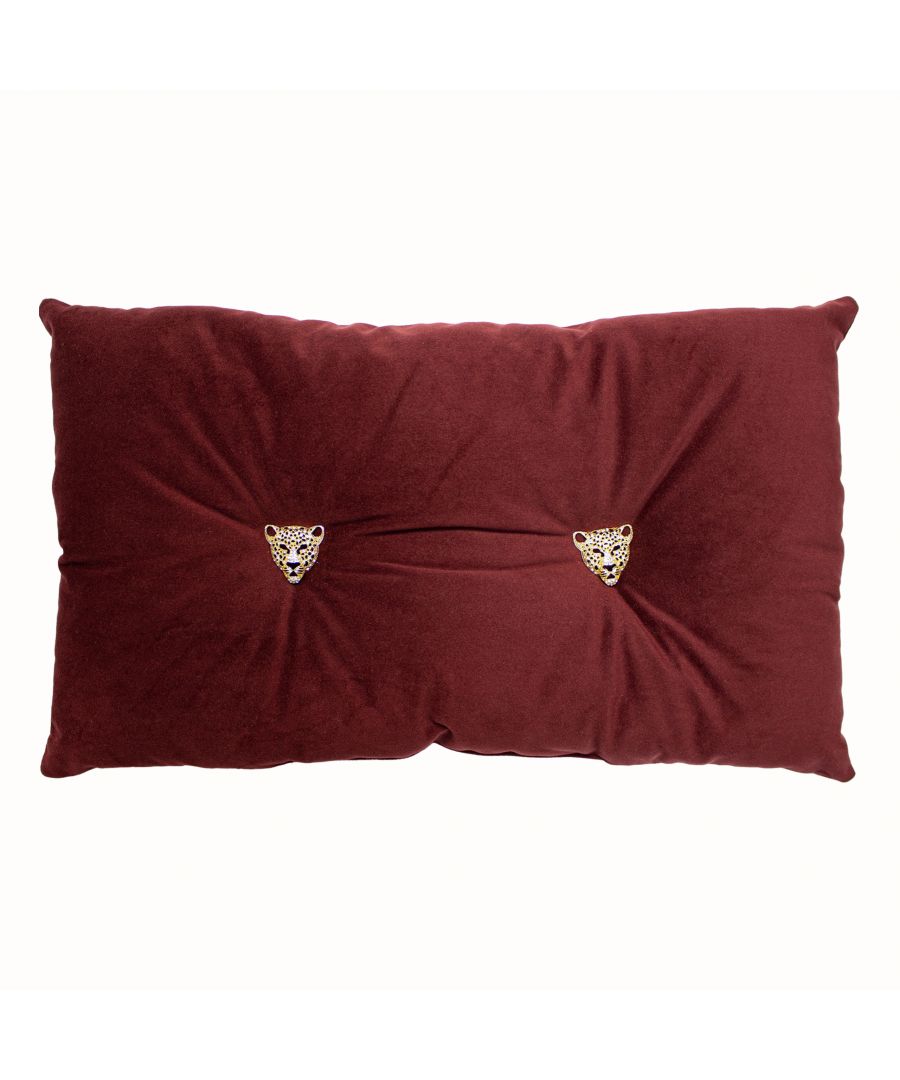 Add instant personality to your space with the luxurious Panther cushion, featuring two bejewelled wild cat buttons on a plush velvet. Made of 100% hard-wearing polyester velvet and pre-filled with hollow fibre polyester to give a soft and comfy feel.