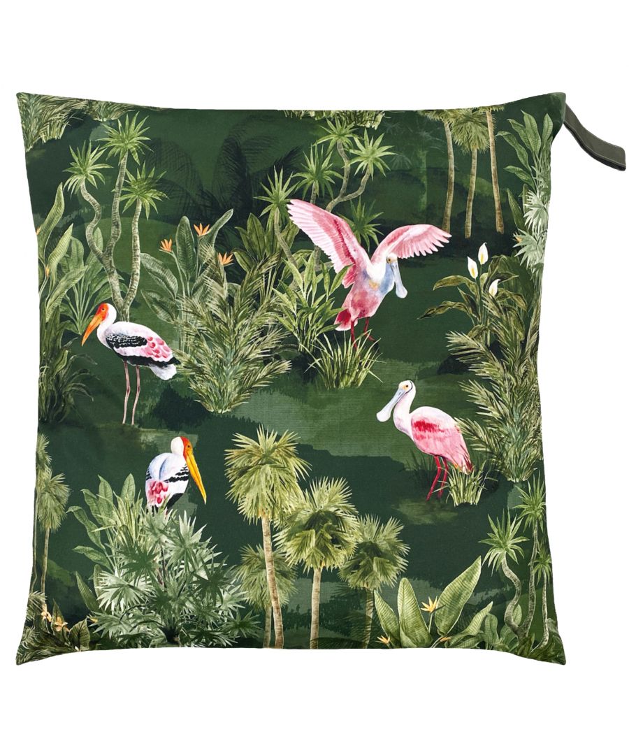 Make a statement with enchanting Platalea outdoor cushion. Featuring a scene of Spoonbills grazing in the jungle, available in two stunning colourways. Make the Platalea outdoor floor cushion the perfect finishing touch to your outdoor space.