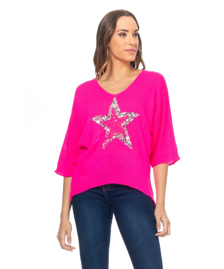 Image for Knit Sweater With Rhinestone Star And French Sleeves