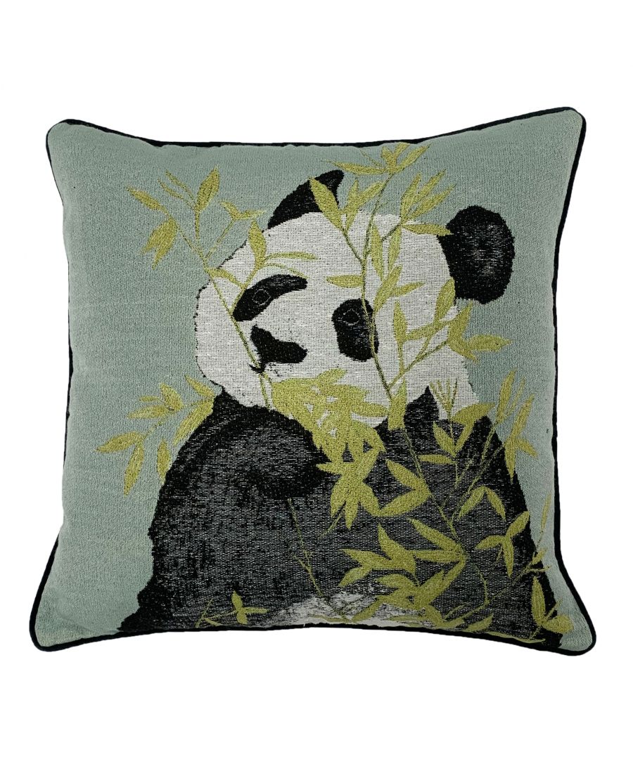 A treasured animal, the Panda is known for it's charisma and endearing nature.  This beautiful jacquard cushion is a tranquil shade of green, the perfect backdrop for our charming Panda and sprays of eucalyptus leaves. Finished with plush velvet reverse and piping, for a luxe feel.