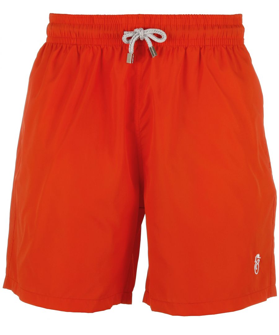 Red Men's Swim Shorts\nQuick dry fabric and soft lining\nElasticated waistband & drawstring\nTwo side pockets\nVelcro back pocket