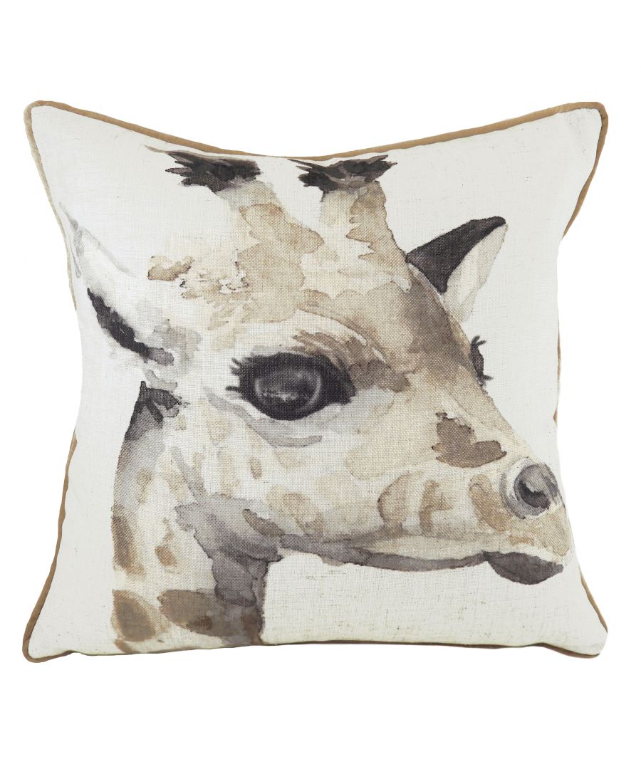 Bring the African jungle to your interior with this Safari inspired cushion. With a beautiful watercolour painting of one of Africa's tallest animals, this cushion will sit perfect within any contemporary home with its neutral colour palette and soft piped edging.