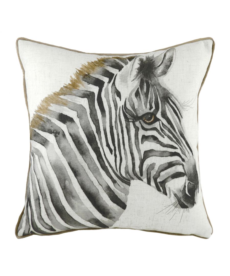 Bring the African jungle to your interior with this Safari inspired cushion. With a beautiful watercolour painting of one of Africa's most distictive animals, this cushion will sit perfect within any contemporary home with its neutral colour palette and soft piped edging.