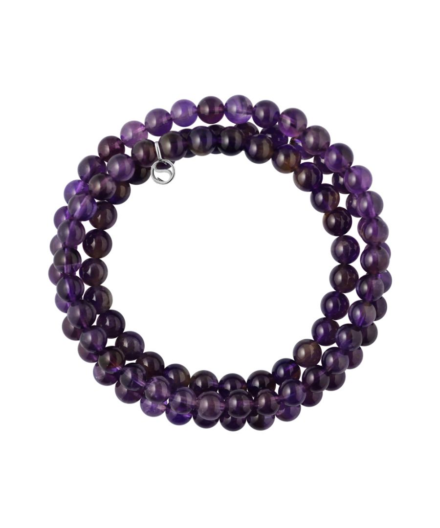 Bracelet Triple Row - AMETHYSTE STONE- Sterling Silver 925 Thousandths Ferrules | HR® elasticated - High Resistance | Manufactured in our French Workshop | Delivered with our prestige box and a certificate of warranty & authenticity