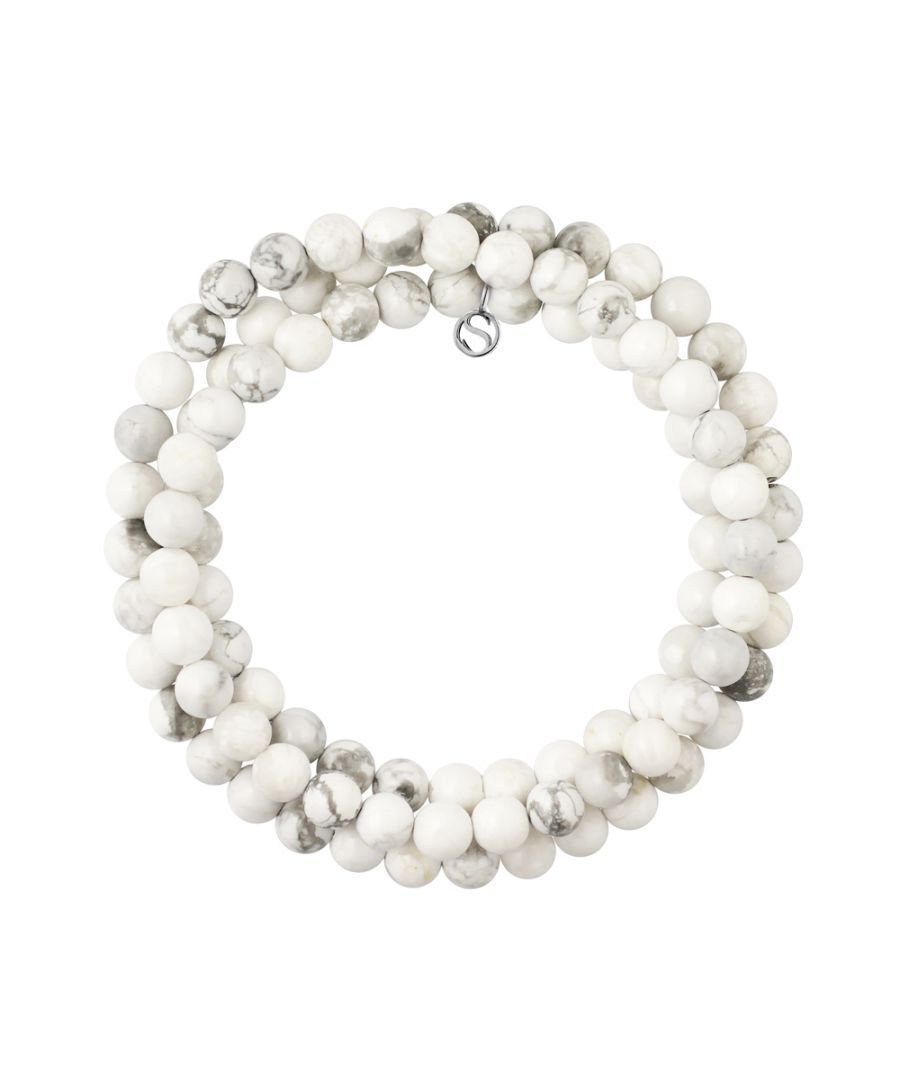 Bracelet Triple Row Natural White Howlite stone- Sterling Silver 925 Thousandths Ferrules | HR® elasticated - High Resistance | Manufactured in our French Workshop | Delivered with our prestige box and a certificate of warranty & authenticity