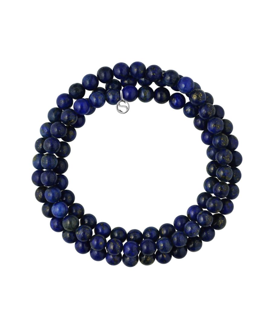 Bracelet Triple Row - Lapiz Lazuli- Sterling Silver 925 Thousandths Ferrules | HR® elasticated - High Resistance | Manufactured in our French Workshop | Delivered with our prestige box and a certificate of warranty & authenticity
