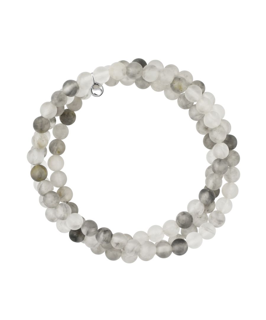 Bracelet Triple Row - Grey Quartz stone- Sterling Silver 925 Thousandths Ferrules | HR® elasticated - High Resistance | Manufactured in our French Workshop | Delivered with our prestige box and a certificate of warranty & authenticity