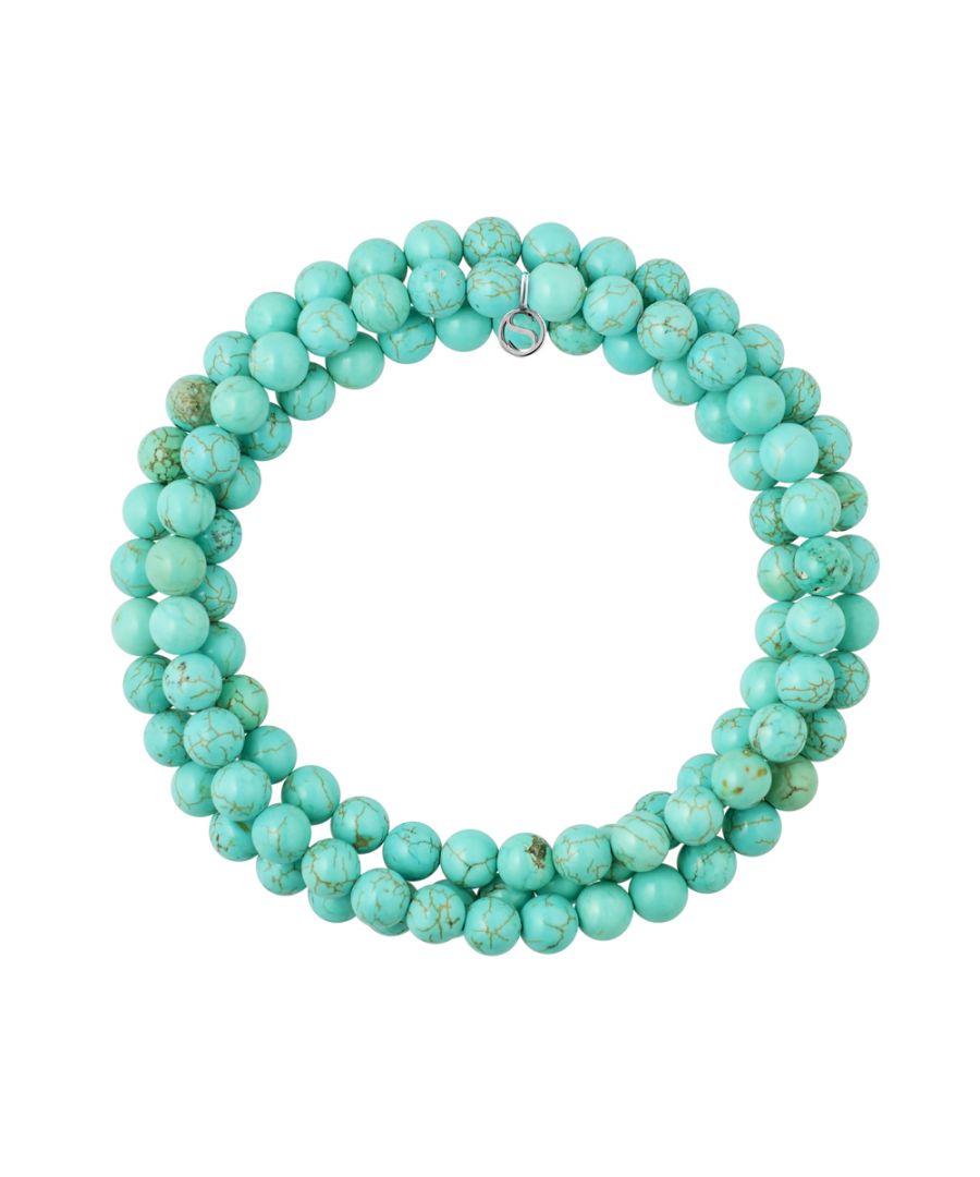 Bracelet Triple Row - TURQUOISE- Sterling Silver 925 Thousandths Ferrules | HR® elasticated - High Resistance | Manufactured in our French Workshop | Delivered with our prestige box and a certificate of warranty & authenticity