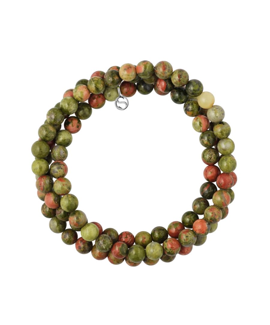 Bracelet Triple Row - UNAKITE- Sterling Silver 925 Thousandths Ferrules | HR® elasticated - High Resistance | Manufactured in our French Workshop | Delivered with our prestige box and a certificate of warranty & authenticity