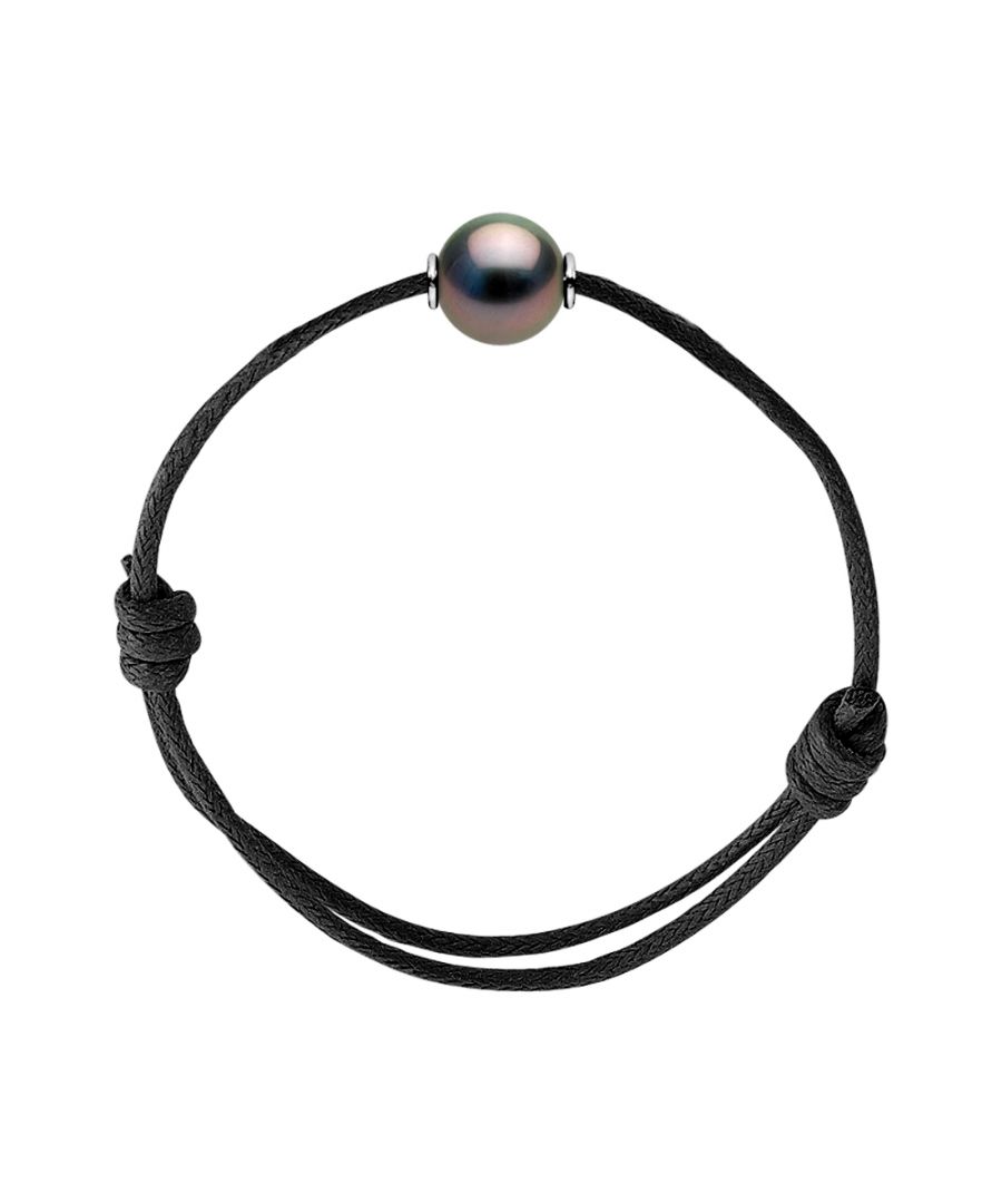 Bracelet Link - LUXE EDITION - BLACK Color - sliding knots - True Tahitian Cultured Pearl Round shaped 10-11 mm - Sleeves Sterling Silver 925 | HR® elasticated - High Resistance | Manufactured in our French Workshop | Delivered with our prestige box and a certificate of warranty & authenticity