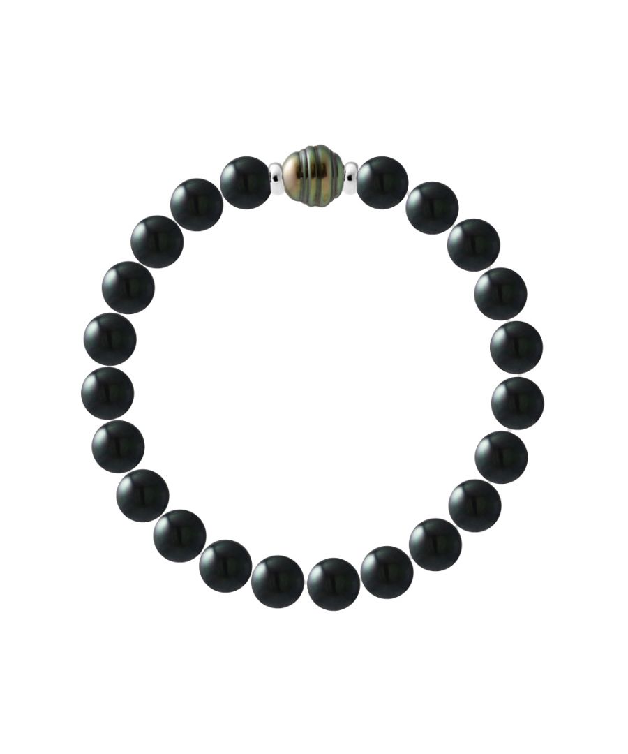 Bracelet - True Tahitian Cultured Pearl Circled shaped 9-10 mm - ONYX BLACK STUNNING - Sterling Silver 925 Thousandths Ferrules | HR® elasticated - High Resistance | Manufactured in our French Workshop | Delivered with our prestige box and a certificate of warranty & authenticity