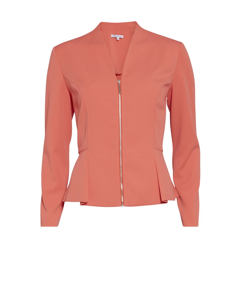Image for Gina Bacconi Moss Crepe Zip Up Jacket in Orange