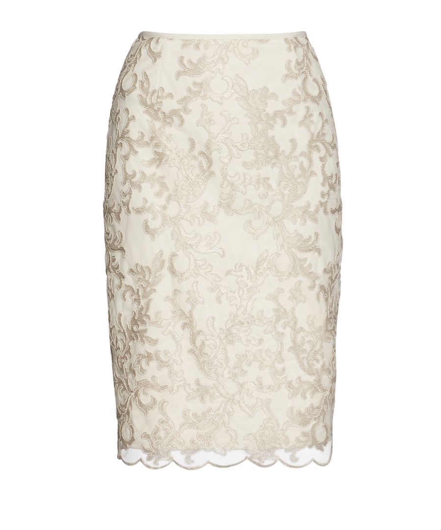 Image for Gina Bacconi Embroidered Corded Scallop Mesh Skirt in Cream