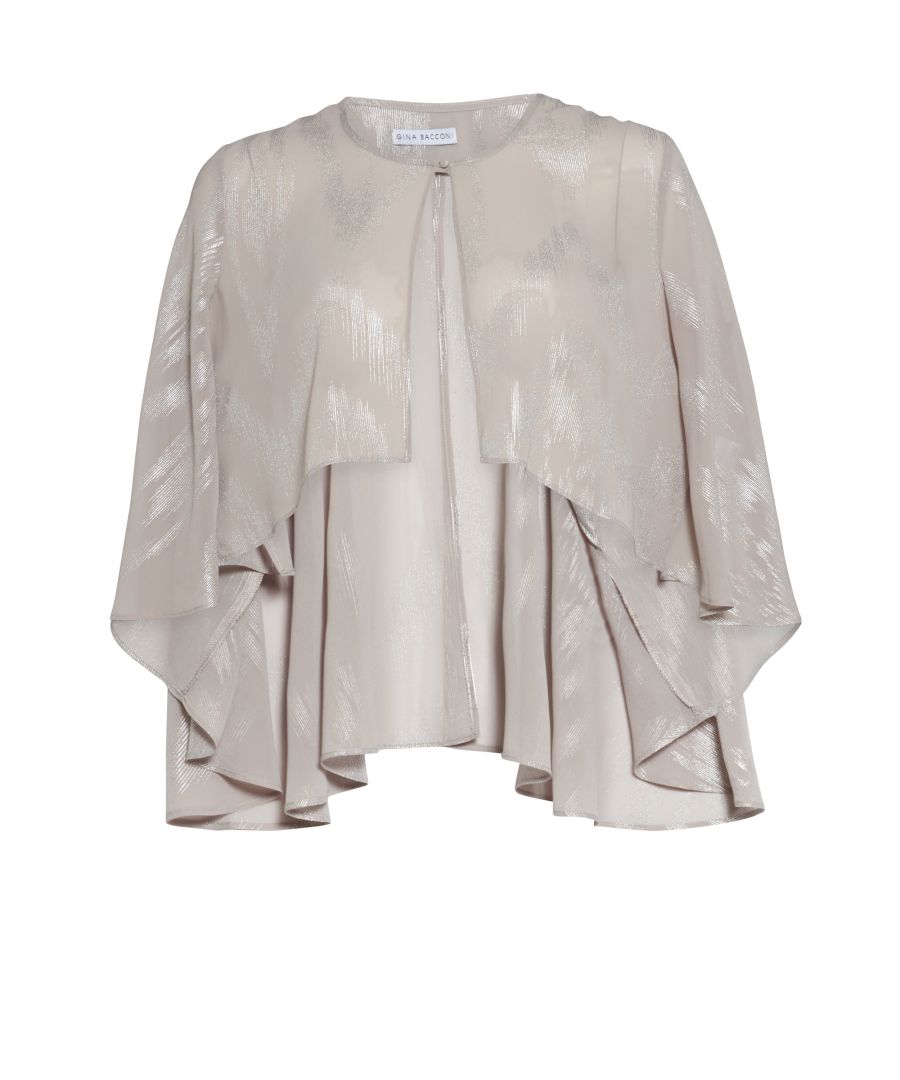 Image for Gina Bacconi Twinkle Chiffon Open Back Cape in Taupe