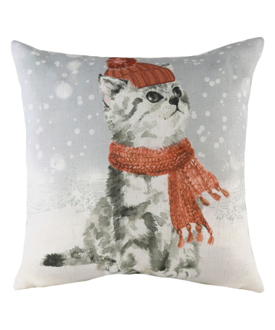 Add some character to your home with this lovely hand painted snowy animal cushion. The sweet animal wrapped up with winter accessories is sure to make you smile and bring a sense of cosiness, pair with other neutral soft furnishings to allow this design to take centre stage or place it perfectly into your festive interior.