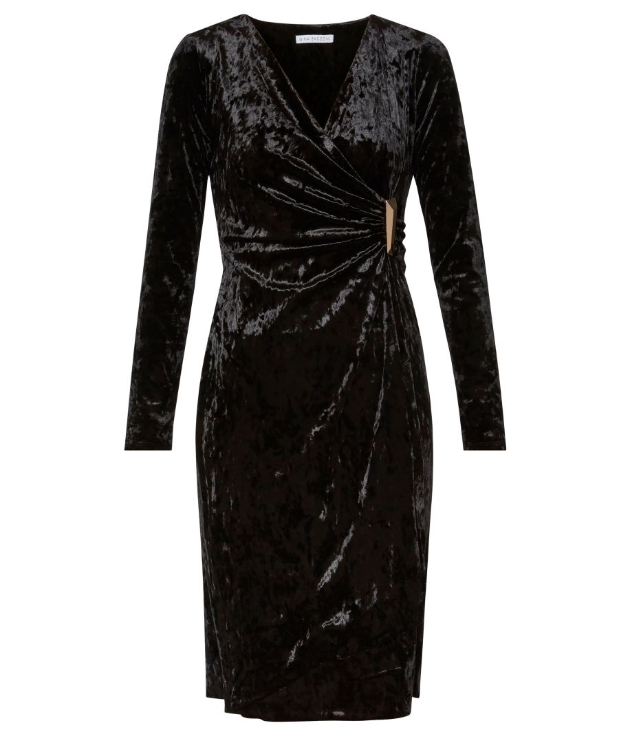 Image for Gina Bacconi Arabella Crushed Velvet Dress in Black