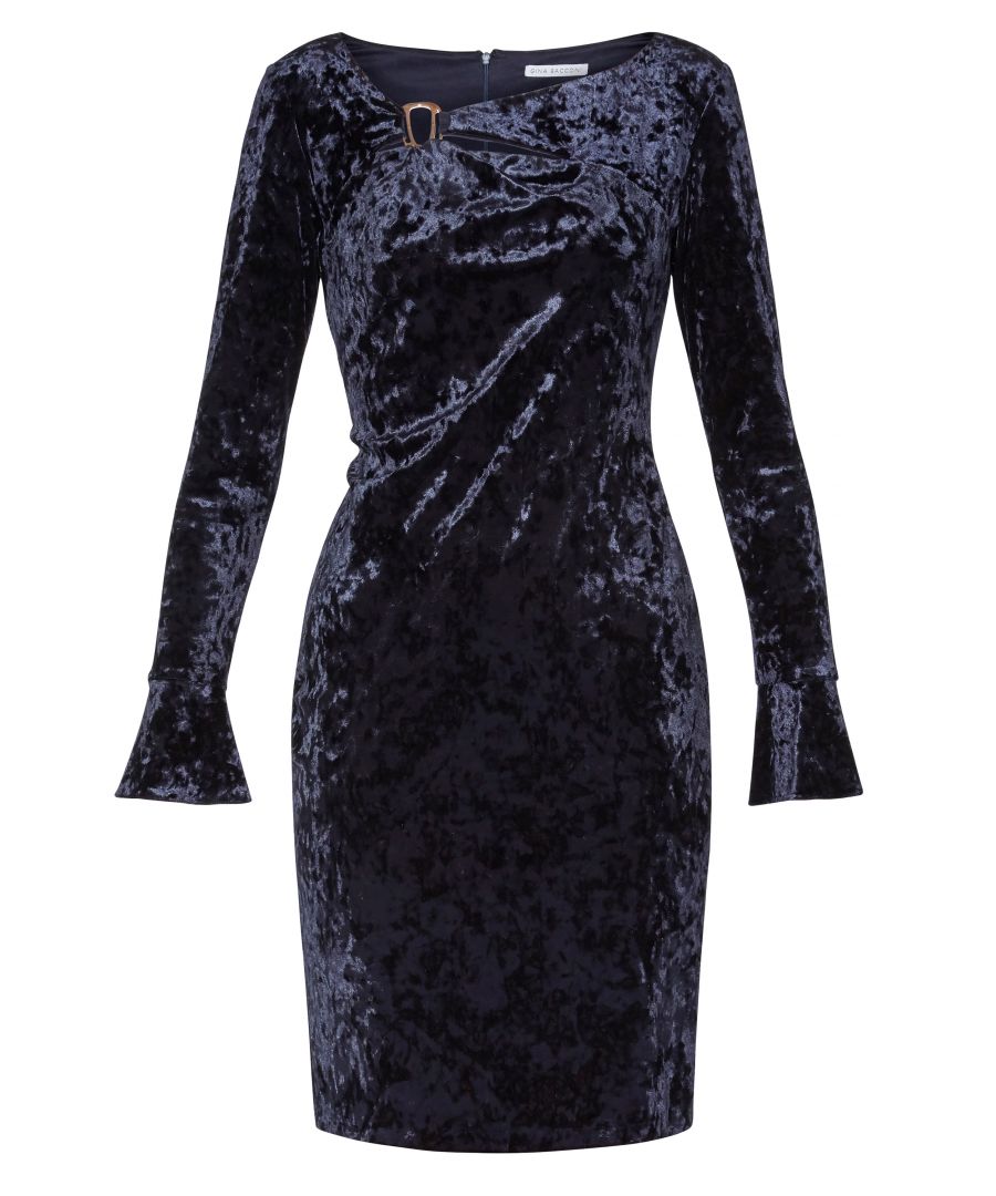 Image for Gina Bacconi Cecilia Crushed Velvet Dress in Navy