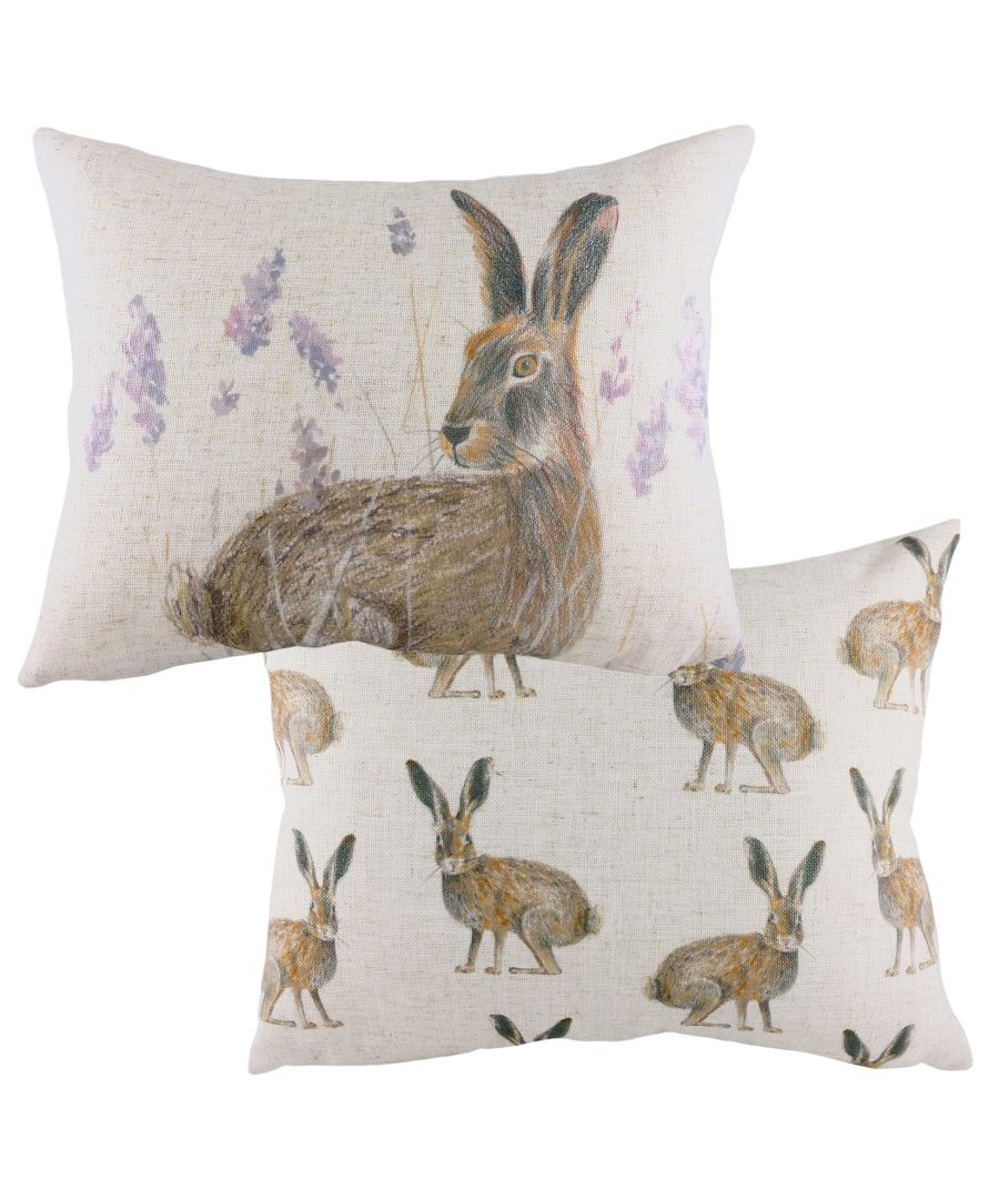 Bring a little wildlife to your interior with this super sweet hand-painted Hare design. The appealing nature of this poised Hare on a natural coloured linen look background makes this cushion the perfect touch to any home.