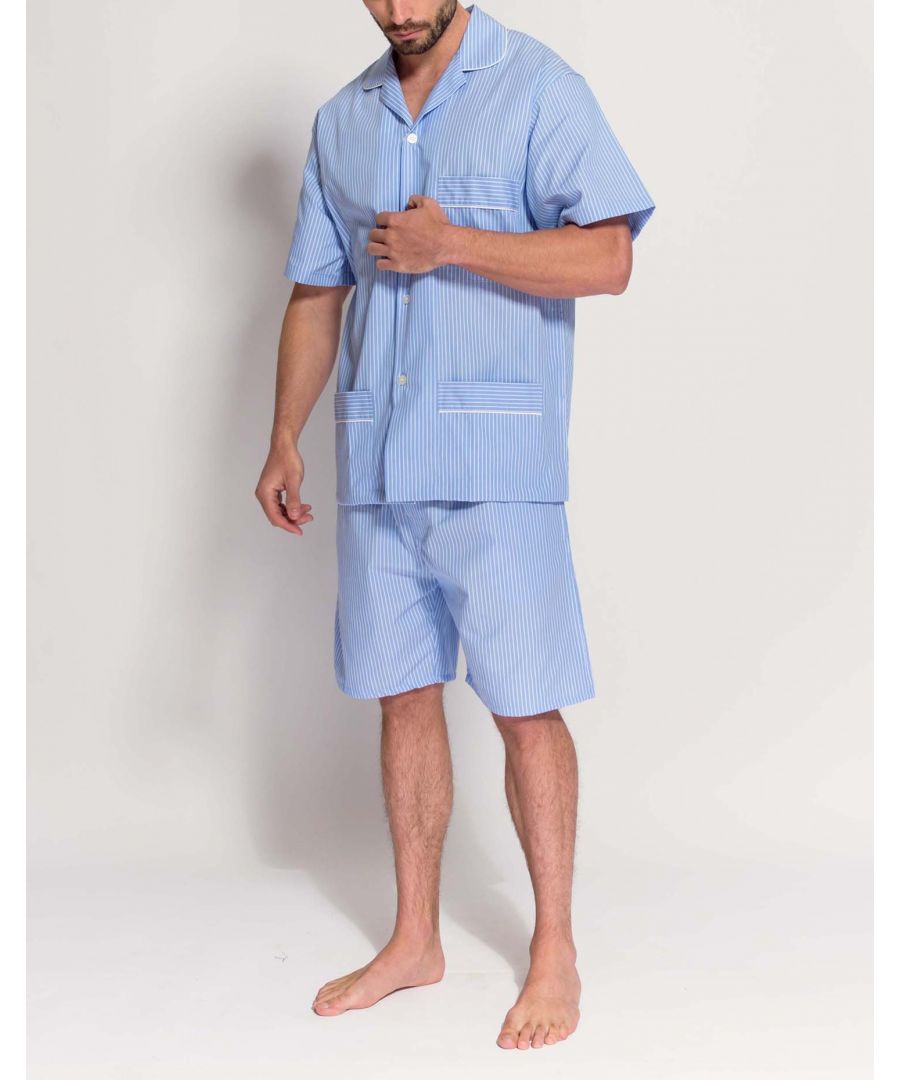 Image for British Boxers Men's Blue and White Stripe Short Pyjama Set
