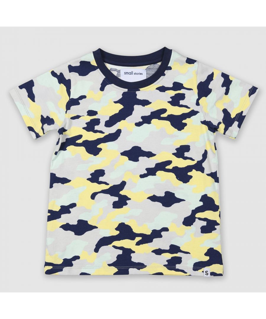 Short sleeve tee featuring our bespoke camo print with navy ribbed neckline. Made from super soft & stretchy cotton. 
