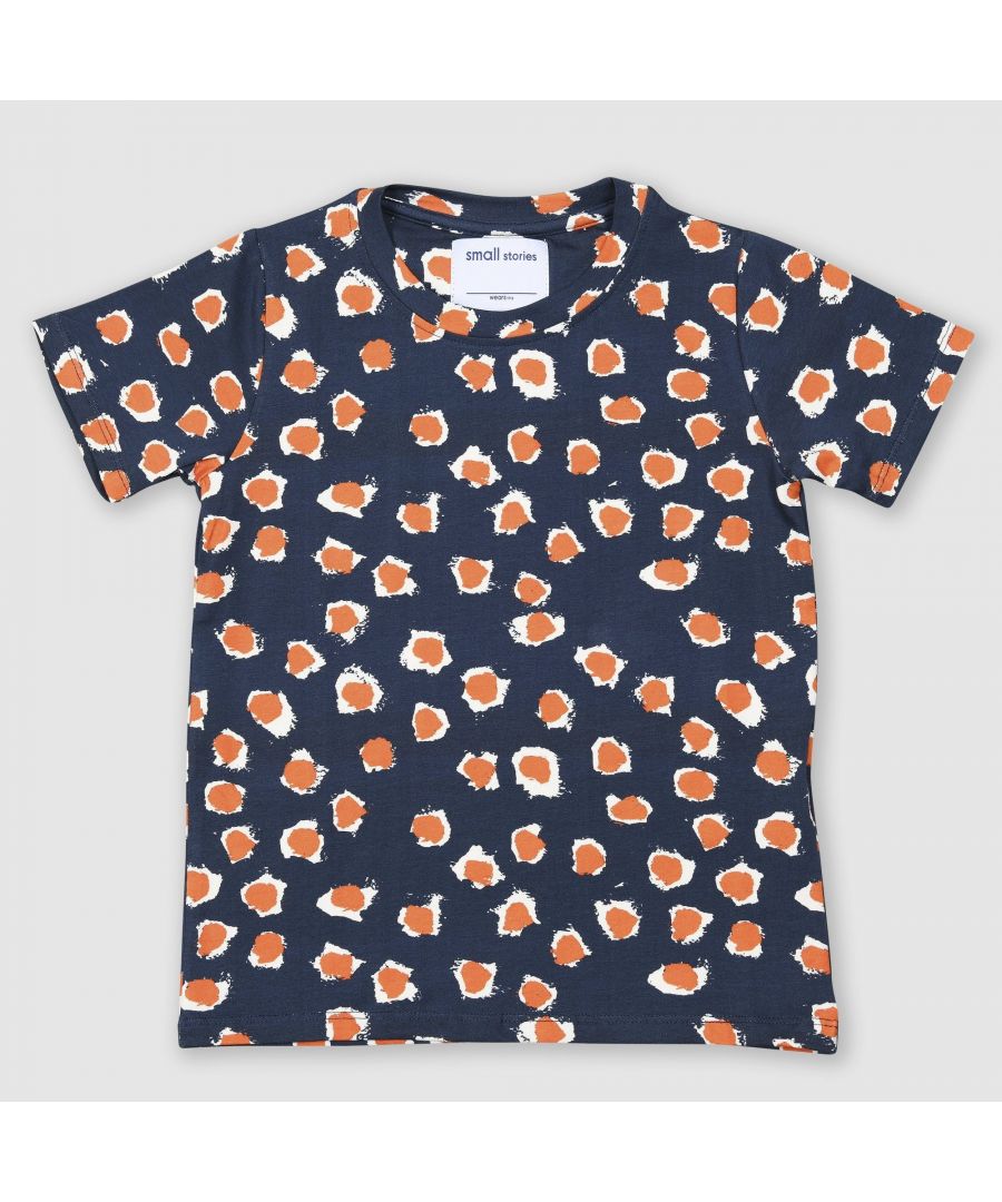 Short sleeve tee featuring our bespoke painted dot print in blue with orange and white dots. Made from super soft stretchy cotton. 