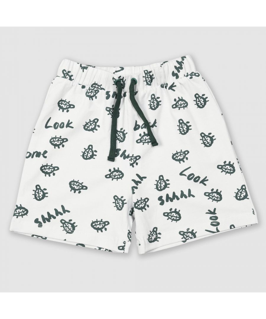 Super soft grey cotton shorts featuring our painted bug print with drawstring waistband.