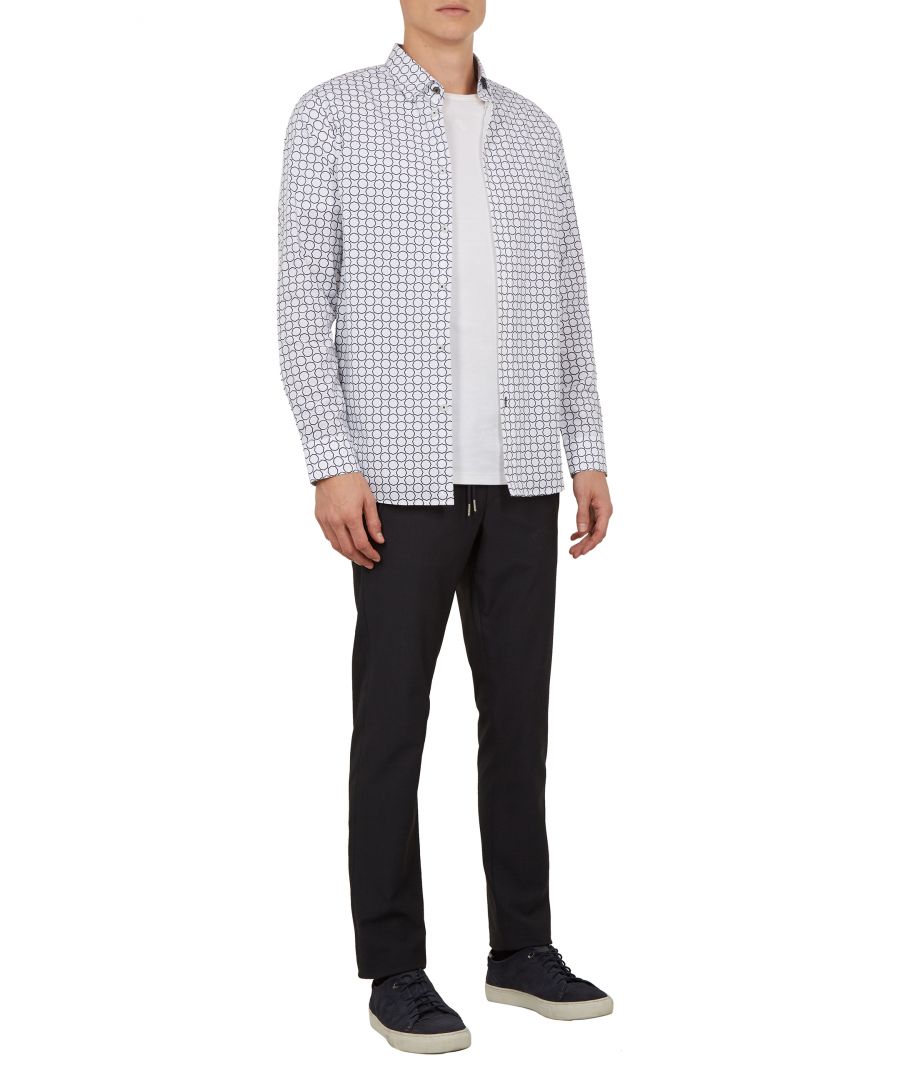 Image for Ted Baker Wiggle Geo Print Cotton Shirt, White