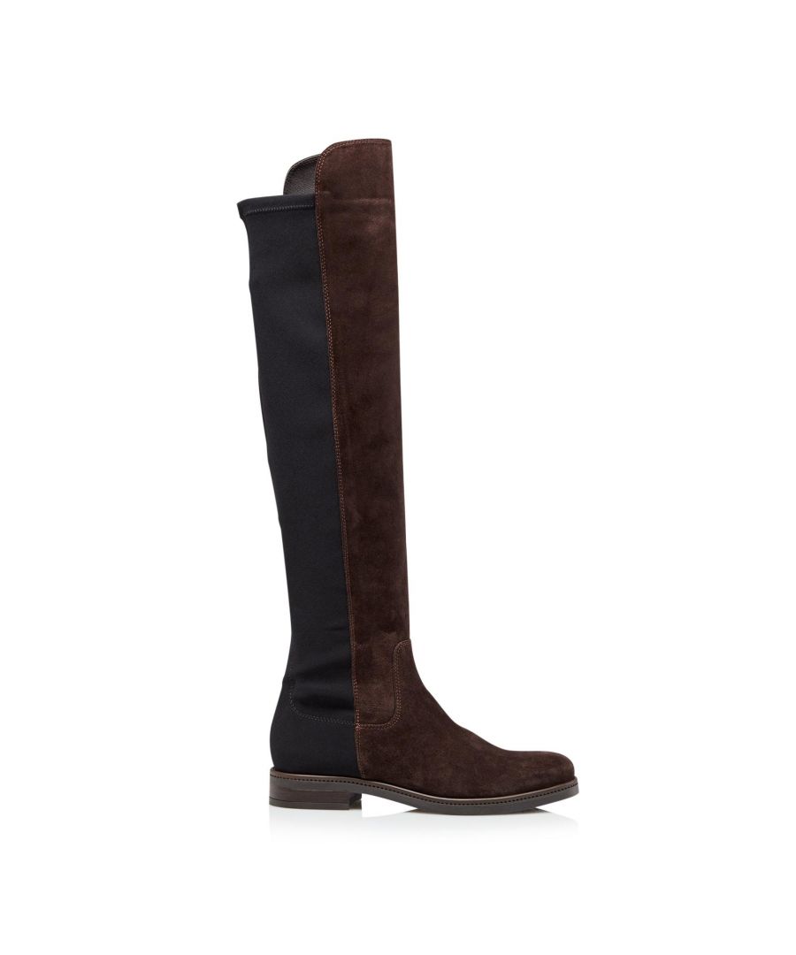 Create chic smart-casual looks with the Tropic boot from Dune London. An over the knee design with subtle panelled finish with a round toe. Resting on a small block heel, it's perfect for day to night styling.