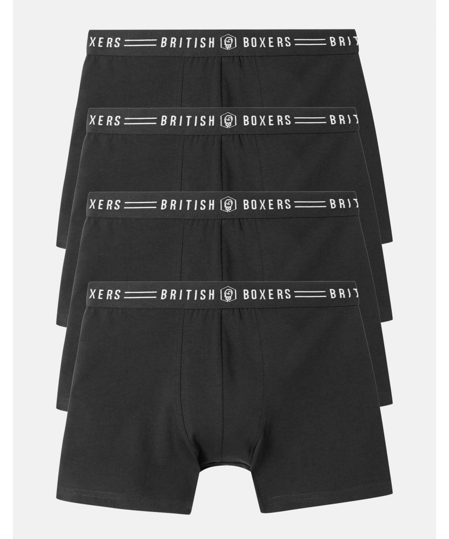 Our fitted men's trunks are made from a wonderfully soft and stretchy blend of 95% premium 180gsm cotton and 5% elastane, which is hugely supportive right where you need it. They have a closed fly, a comfortable embroidered waistband featuring the British Boxers logo, and flat seams for an amazing feel against your skin.  Choose your size and receive 4 pairs of Coal Black stretch trunks. It helps us sell through our stock, it helps you get a bargain.