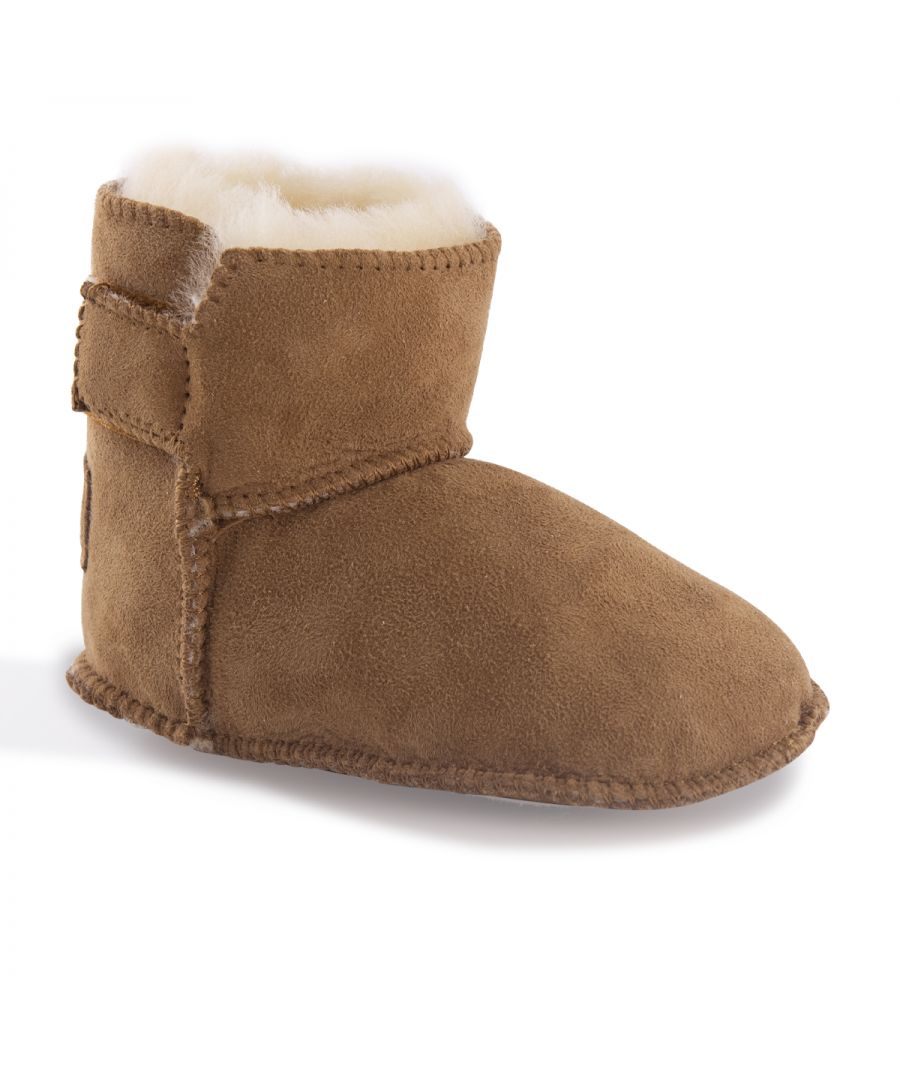 DETAILS\n\nExtremely cute bootie for your baby\nSoft premium genuine Australian Sheepskin wool lining\nVelcro strap used to allow the boot to be easily put on and taken off\nVelcro Strap is adjustable so that it keeps the ankles nice and warm\nSoft Premium Sheepskin upper\nDurable for all types of weather\nSoft wool pelt for superior warmth\nPacked so it’s perfect for gifting\n\n \n\n\n\nSize\nSuit For Age\nSuit For Foot Length\n\n\nS\n0-6 months\n129 MM\n\n\nM\n6-12 months\n137 MM\n\n\nL\n12-18 months\n145 MM\n\n\nXL\n18-24 months\n155 MM