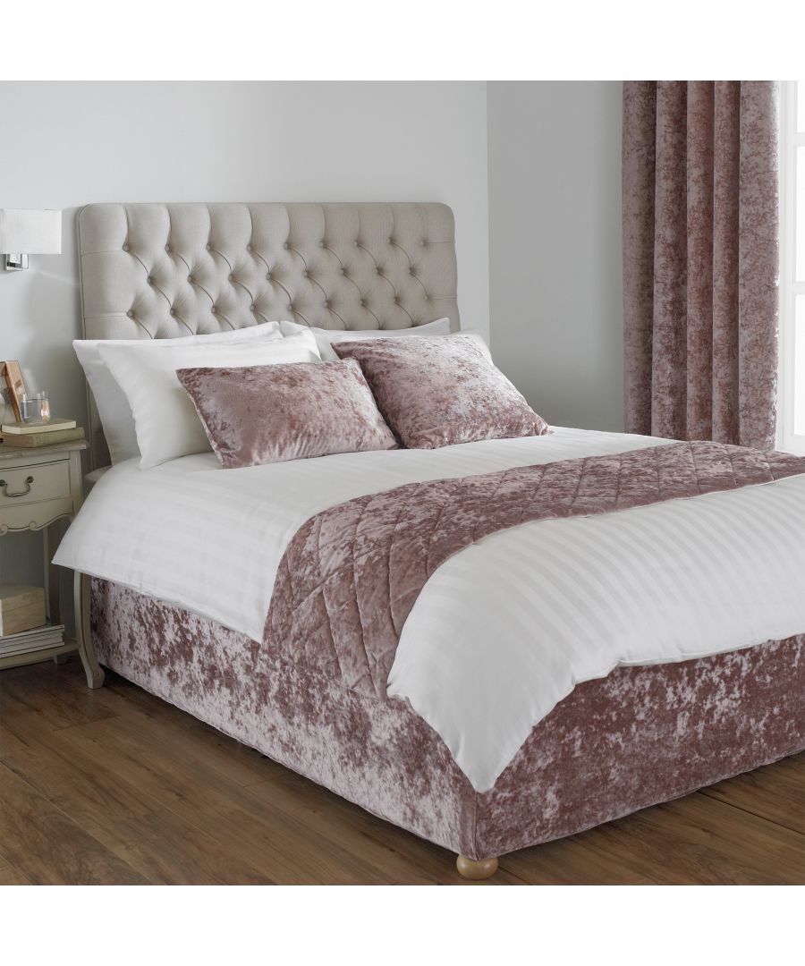 Add flair to your otherwise humdrum bed spread with the Verona crushed velvet-look runner. The shimmer and shine velvet-look fabric boasts quilted detailing to one side with a plain, colour-matched reverse adding a touch of opulence to your home. Mix and match with other Verona velvet-look products for a unique combination. Velvet has been picked as the statement fabric of choice for home interiors this year. Plush and regal the construction of the fabric allows it to catch and reflect light giving it a shimmering appearance.