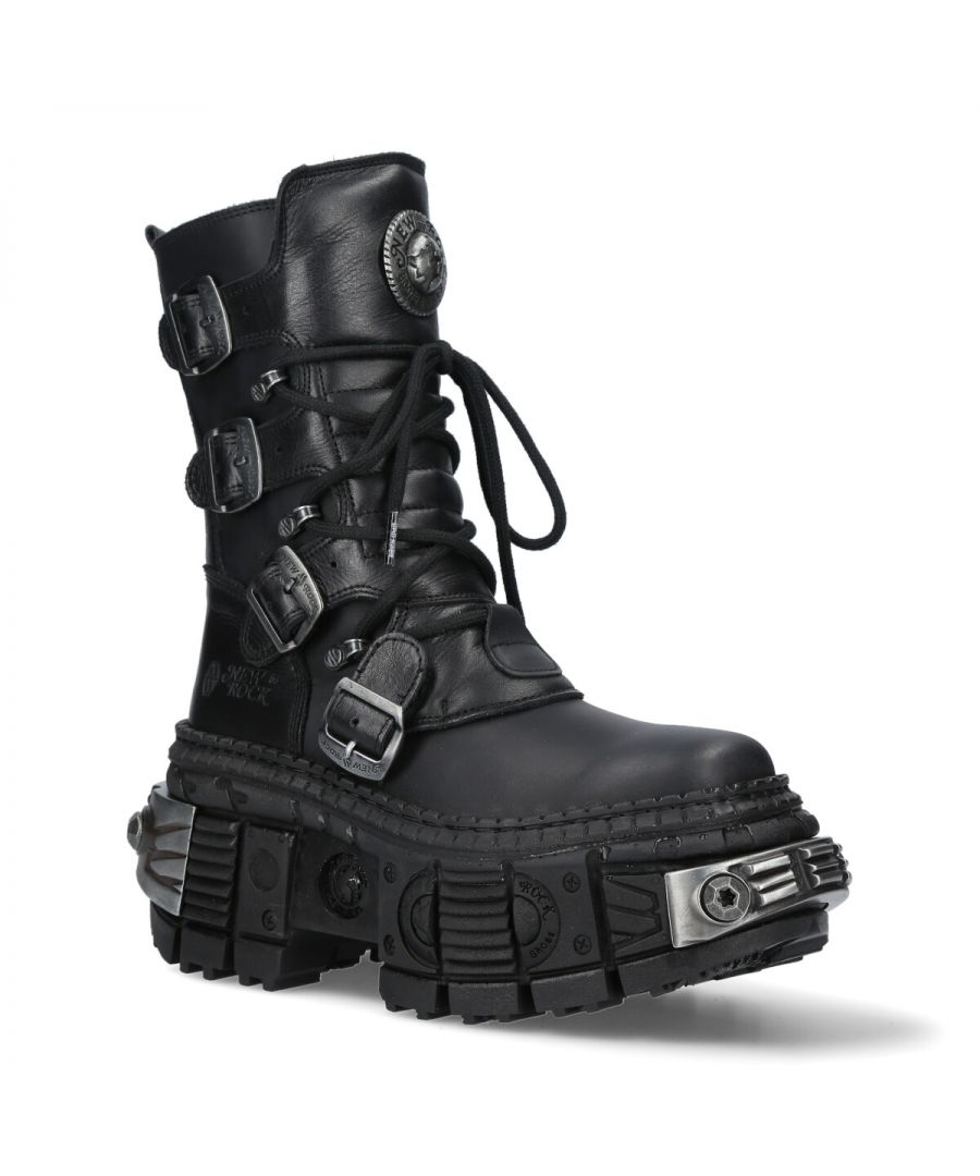 New Rock Unisex Mid-Calf Leather Platform Boots-WALL373-S3 - Black - Size EU 40 - Secret Sales