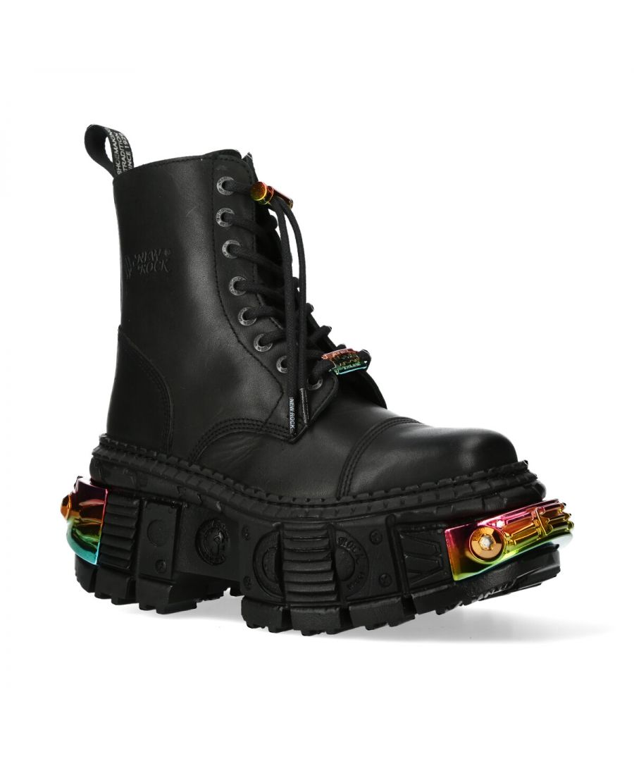 New Rock Unisex Black Platform Leather Boots-WALL83CCT-S8 - Size EU 40